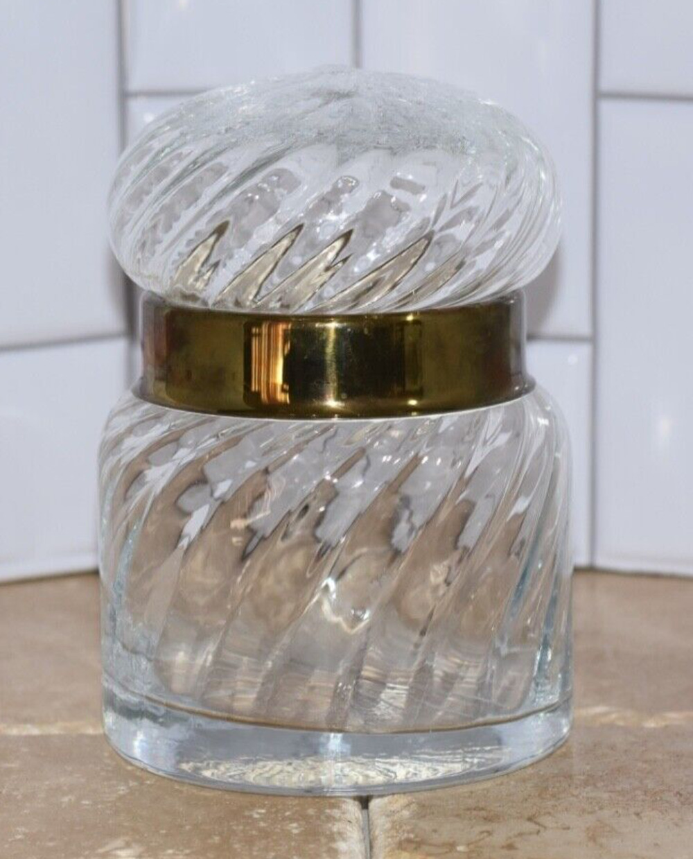 Vintage MCM HAND BLOWN SWIRL GLASS BRASS TOMMASI BARBI LIDDED JAR